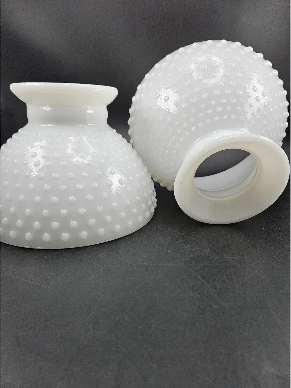 Matched Pair Vintage Hobnail Milk Glass Lamp Shades, 2